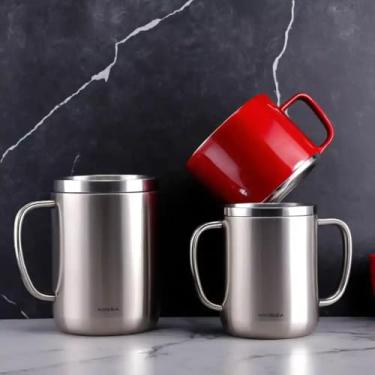 Imagem de Caneca Térmica Parede Dupla em Aço Inox Vermelha 1000ml com Tampa Rosqueável - Estilo Minimalista