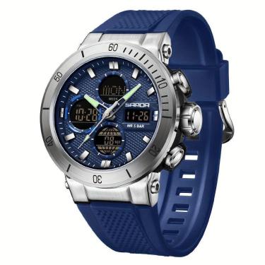 Imagem de Relógio De Pulso Esportivo Masculino De Moda Com Display Duplo, Alarme Azul
