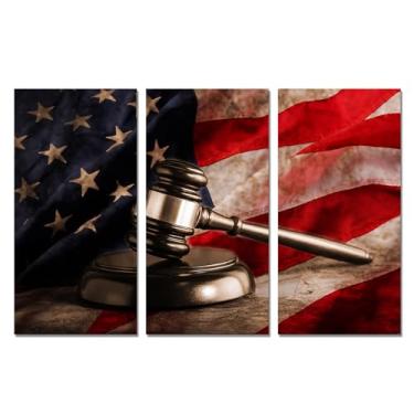 Imagem de Kalormore 3 peças vintage arte de parede juiz martelo impressão em tela escala da justiça imagem bandeira americana arte escritório de advocacia decoração de parede presente de advogado