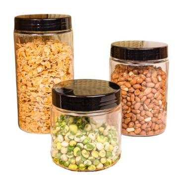 Imagem de Conjunto 3 Potes De Vidro Com Tampa De Rosca Inox 1600ml 1100ml 850ml Porta Mantimento Alimento Organização De Cozinha