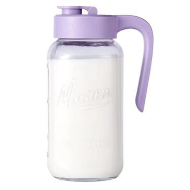 Imagem de Spreccio Jarra de vidro hermética e à prova de vazamento com tampa, perfeita para leite materno, bebida fria e chá de sol, frasco de vidro de 2 litros com tampa de bico