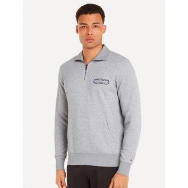 Imagem de Moletom Tommy Hilfiger Masculino Track Graphic Half Zip Cinza Mescla-Masculino