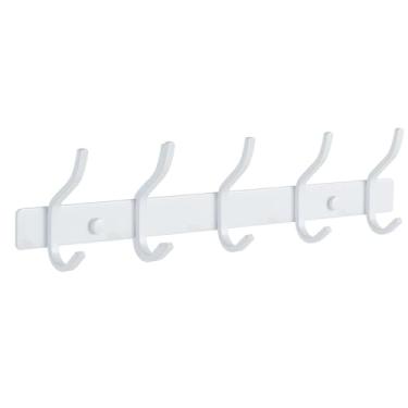 Imagem de AZW Suporte de parede para cabideiro, ganchos de metal resistente de aço inoxidável para pendurar para roupões, bolsas, chaves, chapéu, roupas e toalhas de banheiro (branco, 5 ganchos)