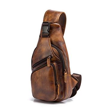 Imagem de Le'aokuu – Bolsa masculina de couro 8015 com alça de ombro única e design de chá casual, para viagem, caminhada, transversal, peito, transversal, Dourado, Medium