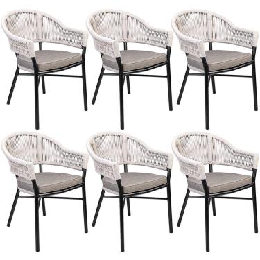 Imagem de Kit 06 Cadeiras Decorativas área Gourmet Base Grafite Corda Náutica Medan R01 Amêndoa
