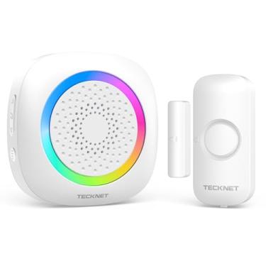 Imagem de TECKNET Campainha De Porta Com Sensor Abertura, Alarme Sem Fio Alcance 1.000 Pés, 61 Músicas, 5 Níveis Volume, Luz Rgb, Para Entrada Em Empresas/Lojas/Residências/Escritórios