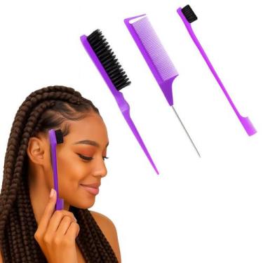 Imagem de Kit 3 Pentes Escova Baby Hair Cabelo Lace Profissional - Amillus