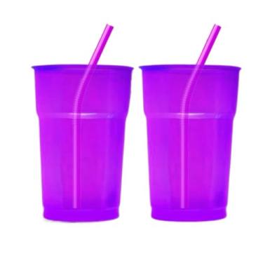 Imagem de Kit 100 Copos Neon 300ml Premium Descartável Para Drink Bebida Festa Aniversário(KIT 100 COPOS LILÁS NEON)