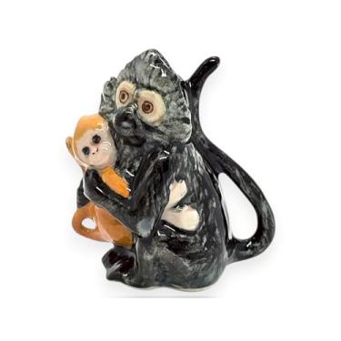 Imagem de WitnyStore Estatueta minúscula de macaco de folha escura Langur de óculos para mamãe e bebê - Miniatura feita à mão de cerâmica animais selvagens animais selvagens fofas de porcelana figuras