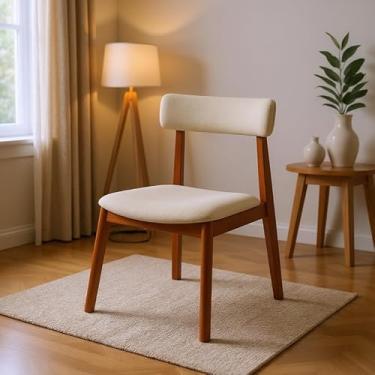 Imagem de Cadeira de Jantar Madeira Maciça Alice Assento Estofado Bege Tecido Encosto Anatômico