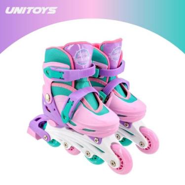 Imagem de Patins Infantil 2 em 1 Unitoys Rosa e Verde Água para Meninas com Roda