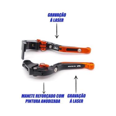 Imagem de Manete Esportivo Moto GSXR 750 GSXR 1000 LASER DUPLO - NoBrand, Preto 