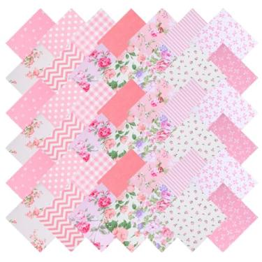 Imagem de 42 pacotes de berloques rosa para acolchoamento, 100% tecido de algodão quadrados 12 x 12 cm pré-cortado tecido acolchoado floral patchwork para costura DIY artesanato