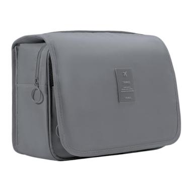 Imagem de Necéssaire Dobrável com Gancho Organizador Para Viagem Unissex Impermeável com Divisórias Ideal para Higiene Pessoal, Cosméticos, Maquiagem e Banheiro (Cinza)