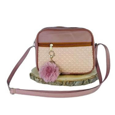 Imagem de Bolsa Feminina Alça Transversal Tira Colo Estampa Moderna Com Pompom(Rose)