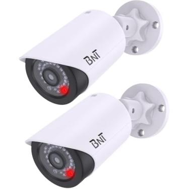 Imagem de BNT Câmera falsa falsa, câmera de vigilância CCTV Dome, com uma luz LED, etiqueta adesiva de alarme de segurança (TC-W2), câmera de segurança adequada para uso interno/externo (pacote com 2, branco)