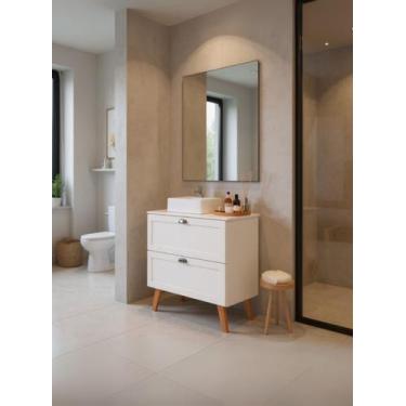 Imagem de Gabinete para Banheiro com Tampo Cuba e Espelho 80cm Retro Mdf Branco 