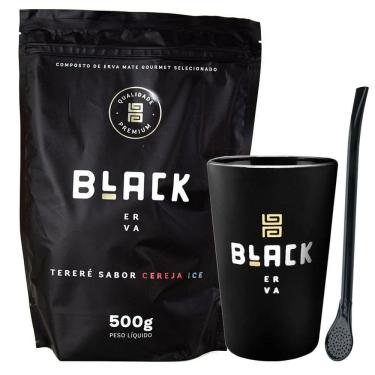 Imagem de Kit Tereré Erva Cereja Ice Copo Preto E Bomba Black Erva