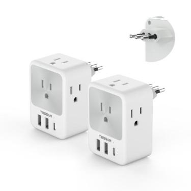 Imagem de Adaptador de tomada de viagem TESSAN Italy Tipo L com 4 tomadas, 3 USB