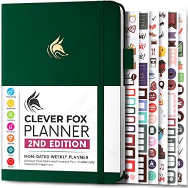 Imagem de Clever Fox Planner 2ª edição – Planejador de objetivos semanal e mensal colorido, organizador de gerenciamento de tempo e produtividade, sem data, A5 (verde floresta)