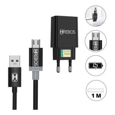 Imagem de Carregador Turbo Hrebos p/ Moto G6 Play - Cabo 1m e Fonte