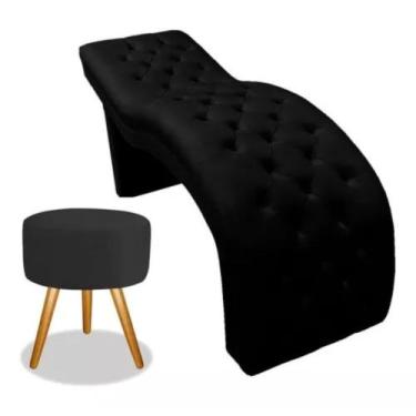 Imagem de Maca para Estética Luxo Veludo Preto Capitone Estofados com Puff Cinta