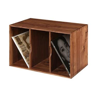 Imagem de Suporte de CD de DVD, caixa de armazenamento de álbuns, caixa de madeira de vinil, porta-discos multifuncional, visível, ótimo para armazenar discos de vinil e organizador de mídia