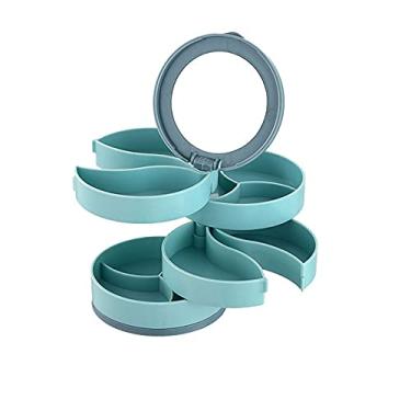 Imagem de CLoxks Organizador de maquiagem, penteadeira com tampa, caixa de joias, multicamadas, caixa de armazenamento de mesa giratória com espelho, caixa de armazenamento de cosméticos