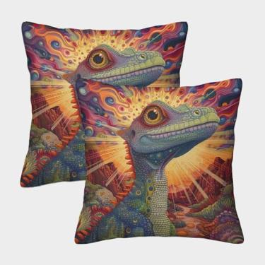Imagem de YXZIEOLFB Capa de almofada lagarto pacote com 2 fronhas decorativas laváveis à máquina almofadas quadradas com zíper invisível capas de almofada para sofá carro cama decoração externa fronha 45 x 45