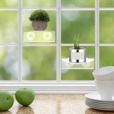 Imagem de Cffuvros Planta de Janela de 2Pcs Prateleiras Flutuantes, Acrílico Transparente 6.3/7.7in Prateleiras de Plantas de Janela, Prateleira de Aquário de Retenção Forte (Pequeno)
