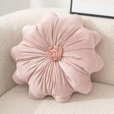 Imagem de Almofada de veludo super macia em forma de fllower nova, almofada decorativa para cama, sofá, cadeira, penteadeira (diâmetro 40,6 cm) (rosa)