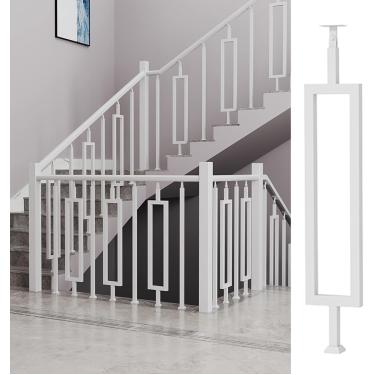 Imagem de Balaústres de ferro forjado de escada contemporânea, pacote com 1/4/5/8/10 eixos de trilhos de metal vazado branco para varanda ao ar livre deck pátio trilhos de concreto/madeira, kits de parafusos, A