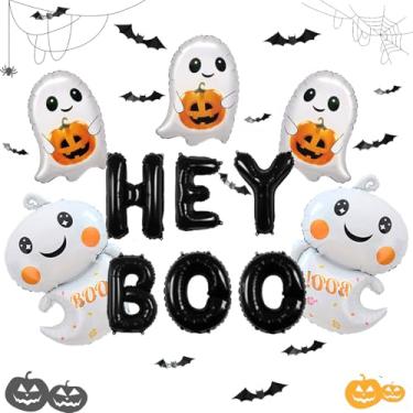 Imagem de Conjunto de balões Hey Boo com 23 peças para decoração de Halloween com balões de hélio e morcego adesivo 3D Helloween decoração de festa BOO artigos de fundo de Halloween
