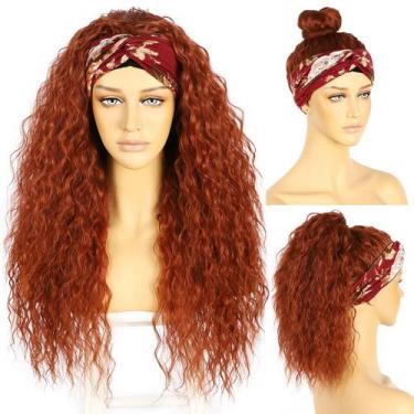 Imagem de Peruca com faixa de cabeça SOMIARIK Curly Ginger 66 cm 150% de densida
