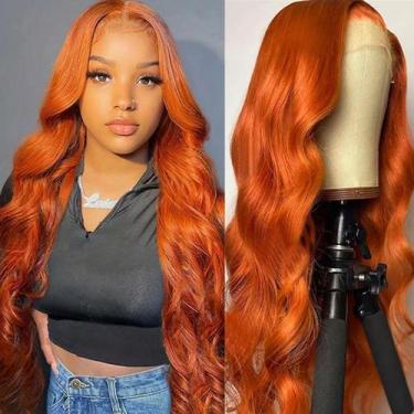 Imagem de Peruca frontal de renda amzhair Ginger Orange Body Wave 350 Human Hair