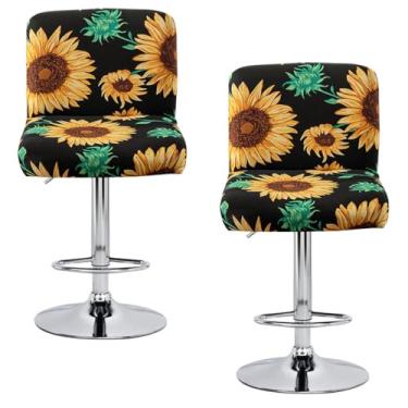 Imagem de Levoberg Conjunto de 2 capas de banco de bar impressas sem braços giratórias com costas elásticas quadradas bancadas de altura para bancos de bar com encosto médio e baixo para cozinha, sala de jantar