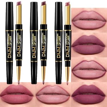 Imagem de BINGBRUSH Conjunto de 3 peças de delineador labial fosco e batom com ponta dupla, lipliner, 24 horas, original, à prova d'água, longa duração, conjunto de lápis para manchas labiais