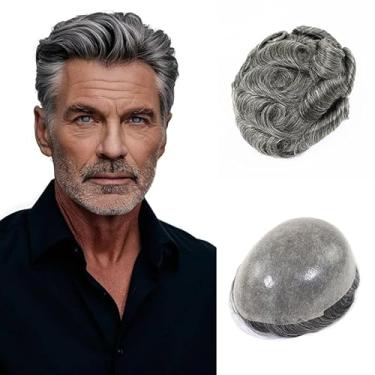 Imagem de Lavishairs Peruca de cabelo humano de 0,03 mm de pele fina masculina peruca marrom com base de poliuretano completo para homens peruca estilo onda natural cabelo humano perucas masculinas sistemas de