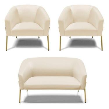 Imagem de Sofá Namoradeira E 2 Poltronas Pé De Ferro Dourado Stella material sin