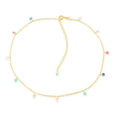 Imagem de Colar Dourado Chocker Pontos De Luz Coloridos Cristais
