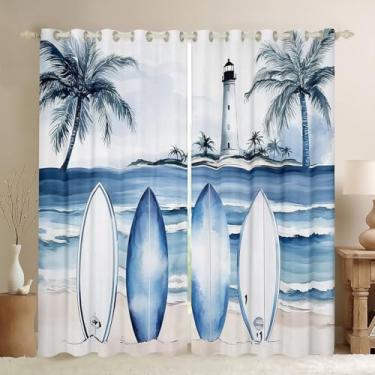 Imagem de Erosebridal Cortinas e cortinas para prancha de surfe, tema de surfe, cortinas de janela de surfe para crianças, meninas, meninos, tratamentos de janela de farol do oceano azul, decoração de sala de