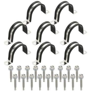 Imagem de PATIKIL 8 braçadeiras de tubo, 6 cm de aço inoxidável 304 de borracha acolchoada em U braçadeiras de conduíte com parafuso hexagonal para instalação de cabo de mangueira de tubo, 48 mm
