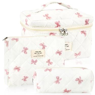 Imagem de Bolsa de maquiagem URSKYTOUS, conjunto de 3 peças de algodão acolchoad