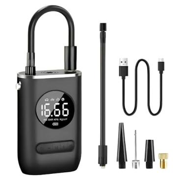 Imagem de Compressor de Ar Portátil Recarregável 150 PSI com Bateria Dupla 2000mAh*2, Display Digital LED, Luz de Emergência e 4 Modos de Inflação para Carro, Moto, Bicicleta e Infláveis