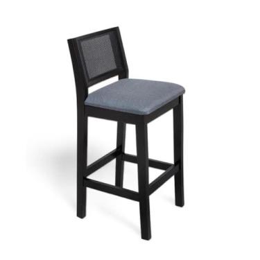 Imagem de Banqueta de Madeira Baixa Estofada com Trama Natural Silvia cor Preto 