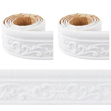 Imagem de CRASPIRE 181,1 x 3,15 pol. Moldura de coroa branca acabamento de parede borda de papel de parede vintage autoadesivo adesivo e espuma doente espelho de rodapé flexível linha de borda de parede