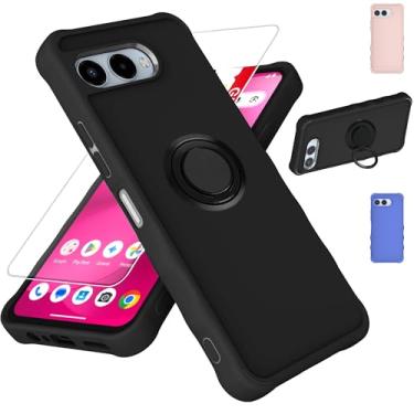 Imagem de jioeuinly Capa para celular T-Mobile Revvl 8 compatível com Revvl 8 [com protetor de tela de vidro temperado][ superproteção de 2 mm [suporte de anel] preta