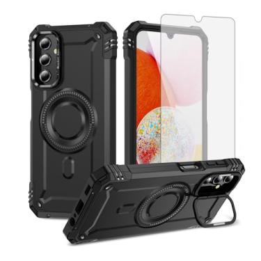 Imagem de Furiet Capa de telefone para Samsung Galaxy A14/M14 5G e protetor de tela de vidro temperado com duas camadas, amortecedor rígido, carregamento sem fio, suporte Magsafe, à prova de choque, silicone