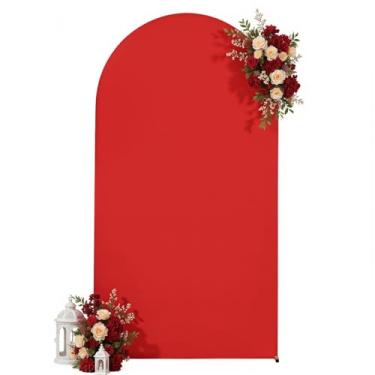 Imagem de Capa de pano de fundo de arco de casamento de 1,8 m, capa de arco elástica vermelha com topo redondo Chiara para festa de casamento, aniversário, chá de bebê, banquete, decoração de arco (vermelho)