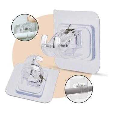 Imagem de Suporte adesivo para varão de cortina gancho transparente sem furos - 